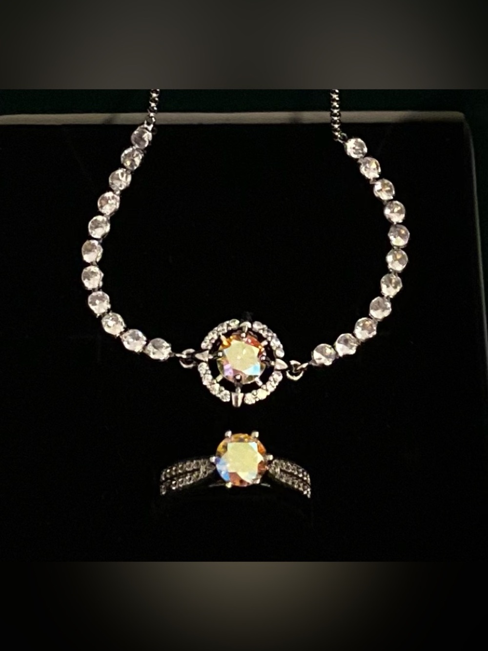 Moissanite Diamond Bracelet and Ring Set - Iridescent